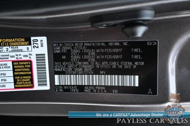 2024 Toyota Sienna XLE Hybrid / AWD / Power & Heated Leather Seats / Sunroof / Adaptive Cruise / Lane Depart & Blind Spot Alert / Apple CarPlay & Android Auto / Back Up Camera / Rear Captain Chairs / 3rd Row / 36 MPG / 1-Owner Anchorage AK