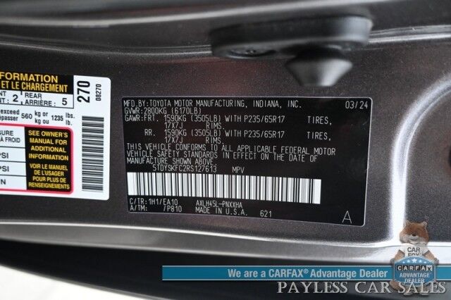 2024 Toyota Sienna XLE Hybrid / AWD / Power & Heated Leather Seats / Sunroof / Adaptive Cruise / Lane Depart & Blind Spot Alert / Apple CarPlay & Android Auto / Back Up Camera / Rear Captain Chairs / 3rd Row / 36 MPG / 1-Owner Anchorage AK