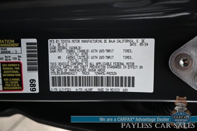 2024 Toyota Tacoma TRD Off Road / 4X4 / Crew Cab / Premium Cloth Seats / Adaptive Cruise / Lane Departure & Blind Spot / Apple CarPlay & Android Auto / Back Up Camera / Keyless Entry & Start / Tow Pkg / 23 MPG / 1-Owner Anchorage AK 2024 Toyota Tacoma TRD Off Road / 4X4 / Crew Cab / Premium Cloth Seats / Adaptive Cruise / Lane Departure & Blind Spot / Apple CarPlay & Android Auto / Back Up Camera / Keyless Entry & Start / Tow Pkg / 23 MPG / 1-Owner Anchorage AK