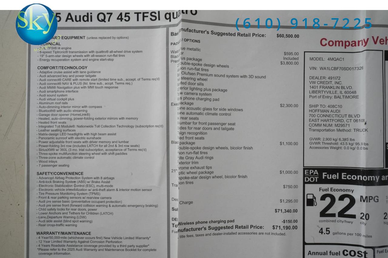 2025 Audi Q7 Quattro AWD Premium Plus 7-PASSENGER West Chester PA