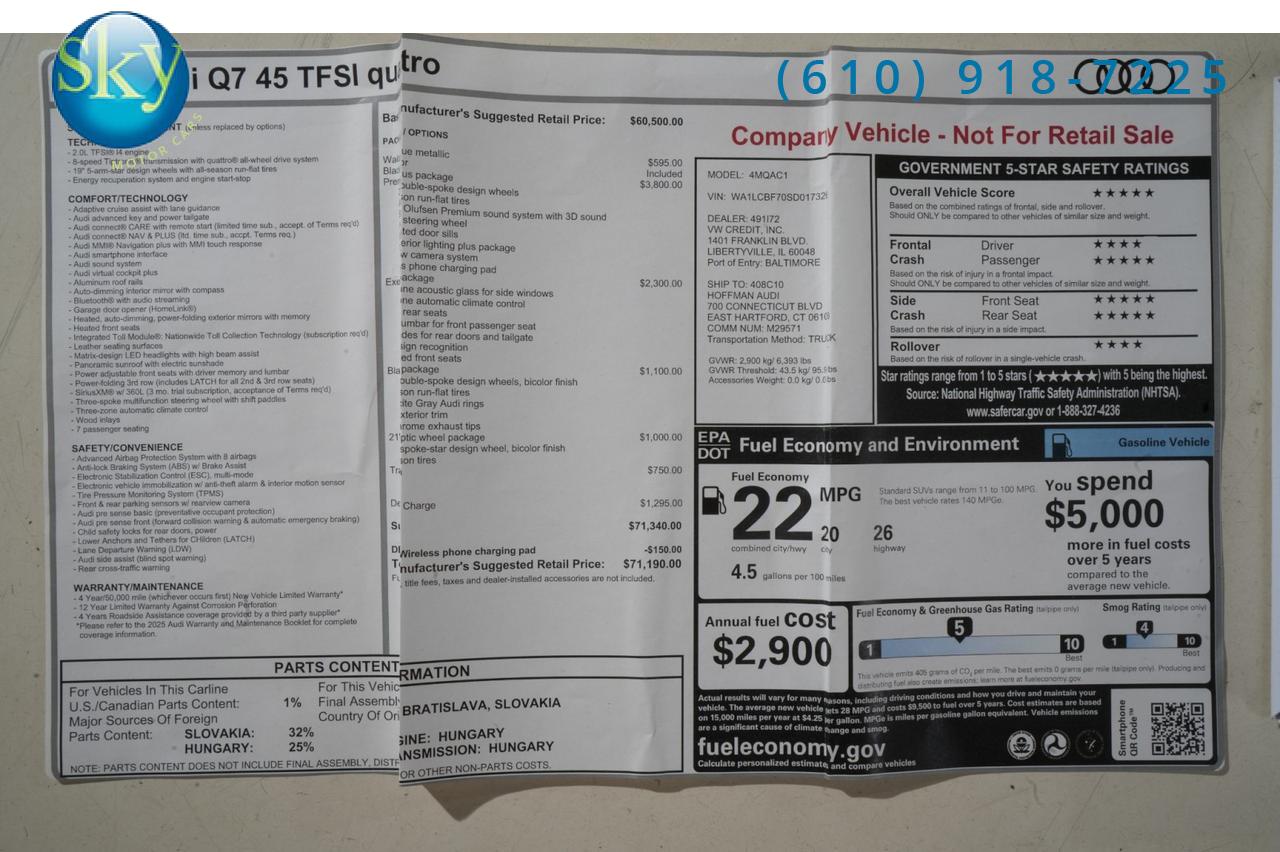 2025 Audi Q7 Quattro AWD Premium Plus 7-PASSENGER West Chester PA