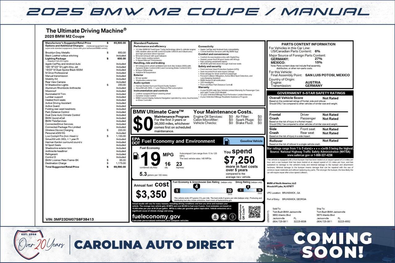 2025 BMW M2 Coupe / Manual / Live Cockpit / Coming Soon! Lincolnton NC