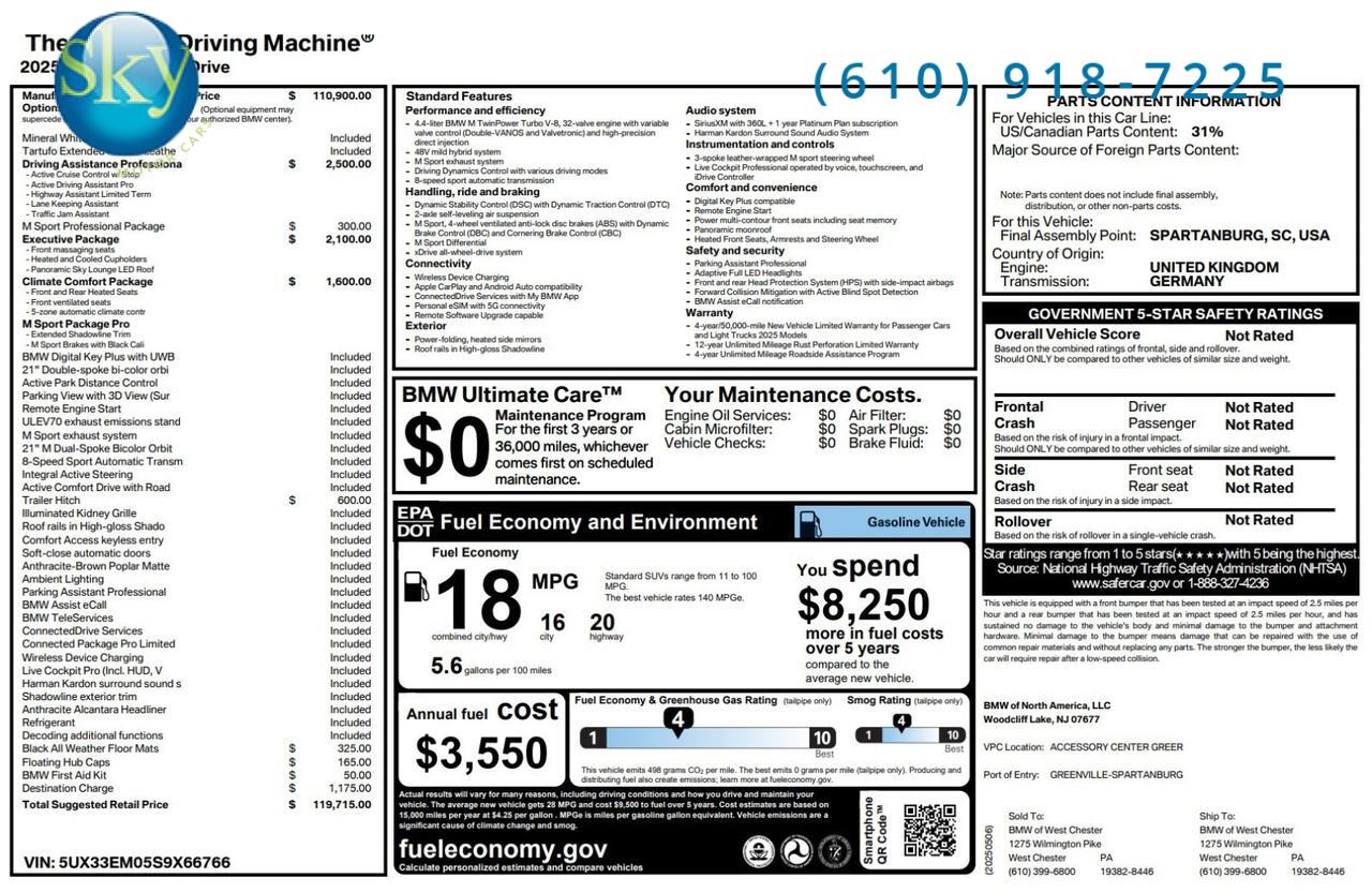 2025 BMW X7 M60i Driver Asst. + Executive Pkgs.