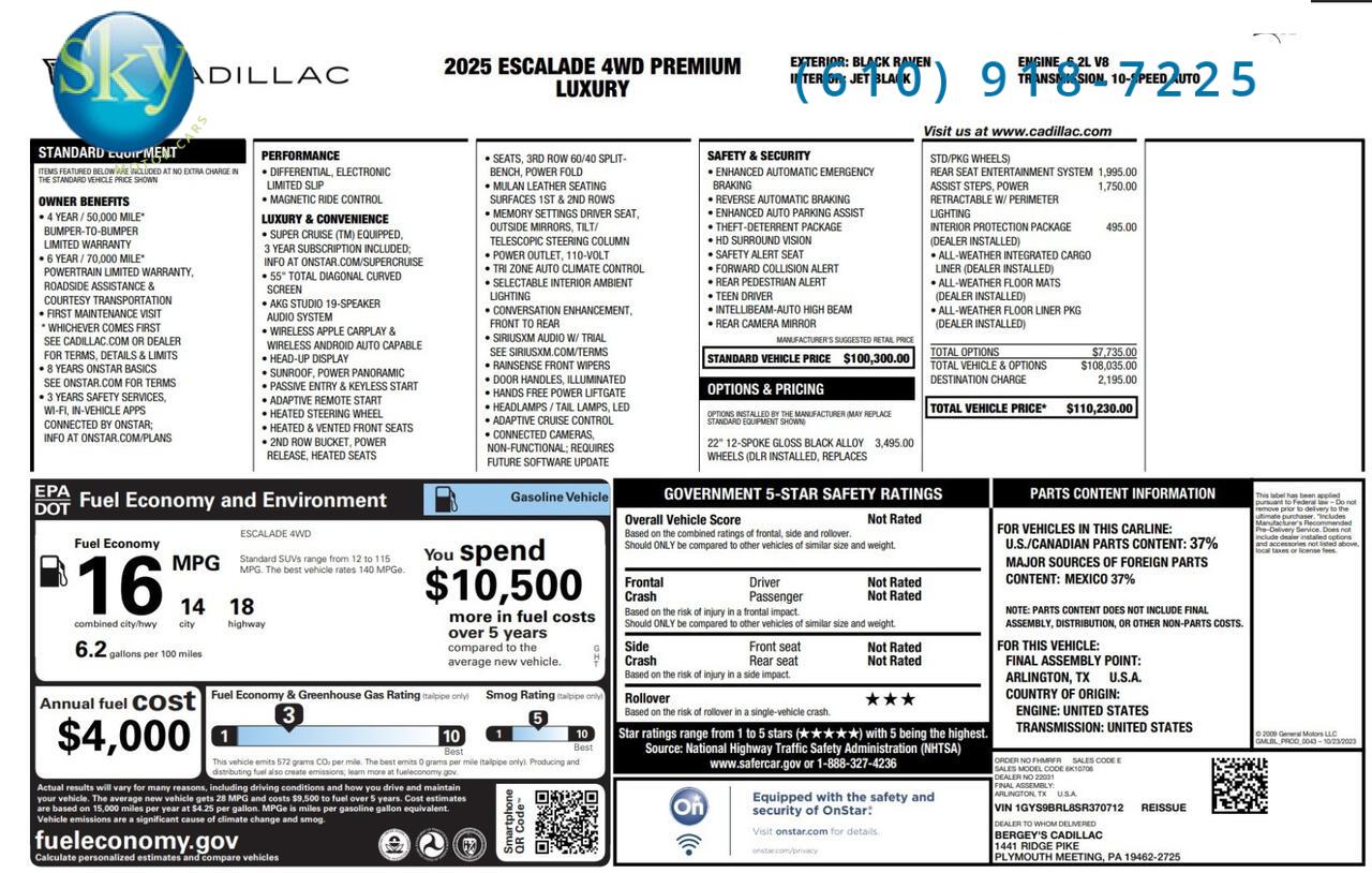 2025 Cadillac Escalade 4WD Premium Luxury 7-PASSENGER West Chester PA