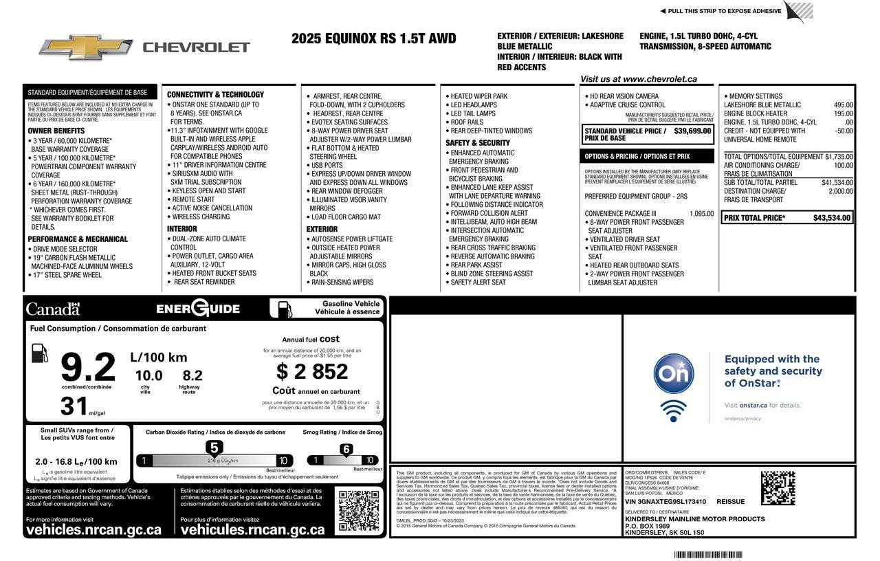 2025 Chevrolet Equinox AWD RS Leather Nav BCam Red Deer AB