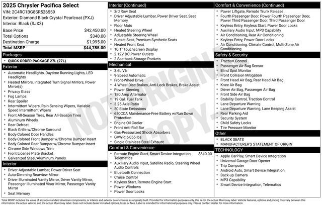 2025 Chrysler Pacifica Select Raleigh NC
