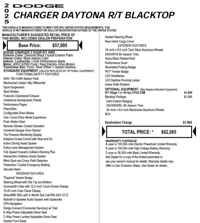 2025 Dodge Charger Daytona R/T AWD / Blacktop Package / R/T Stage 1! High Point NC
