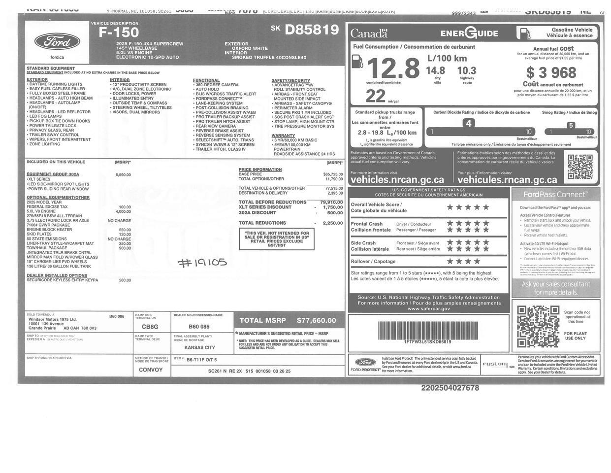 2025 Ford F-150 4x4 Super Crew XLT FX4 Nav BCam Red Deer AB