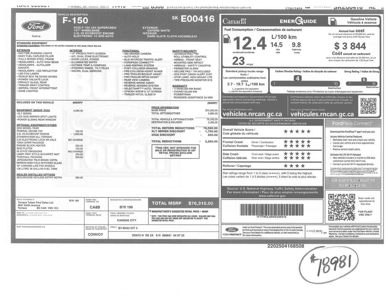 2025 Ford F-150 4x4 Super Crew XLT Nav BCam 6.5 Ft Box Red Deer AB