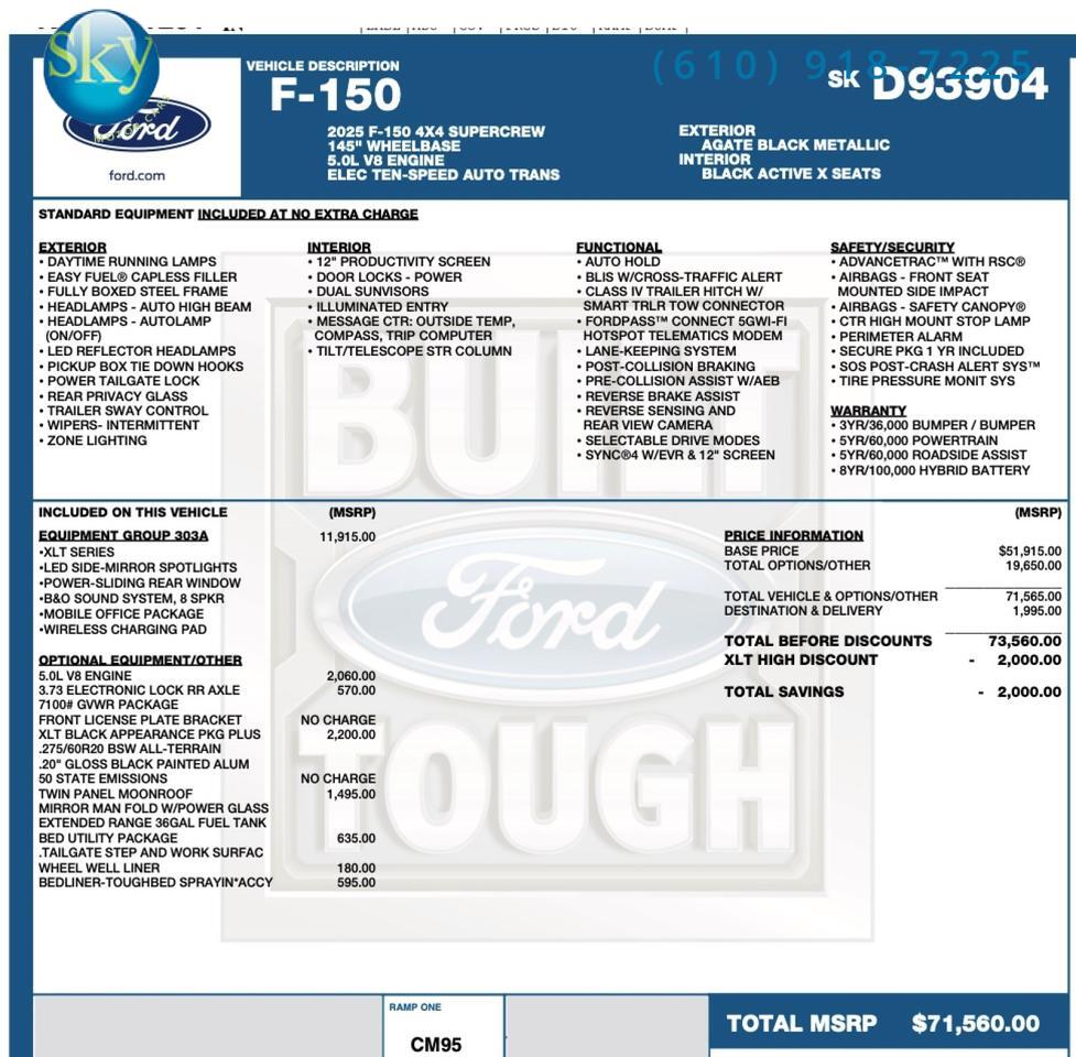 2025 Ford F-150 SuperCrew 4WD XLT BLACK WIDOW $100,372 MSRP