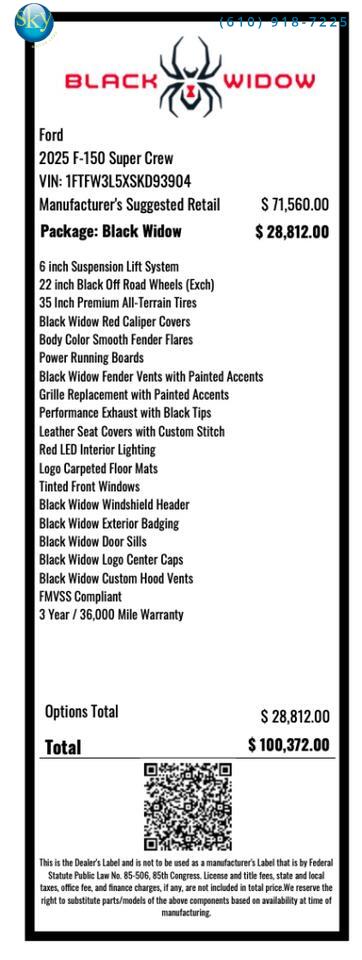 2025 Ford F-150 SuperCrew 4WD XLT BLACK WIDOW $100,372 MSRP