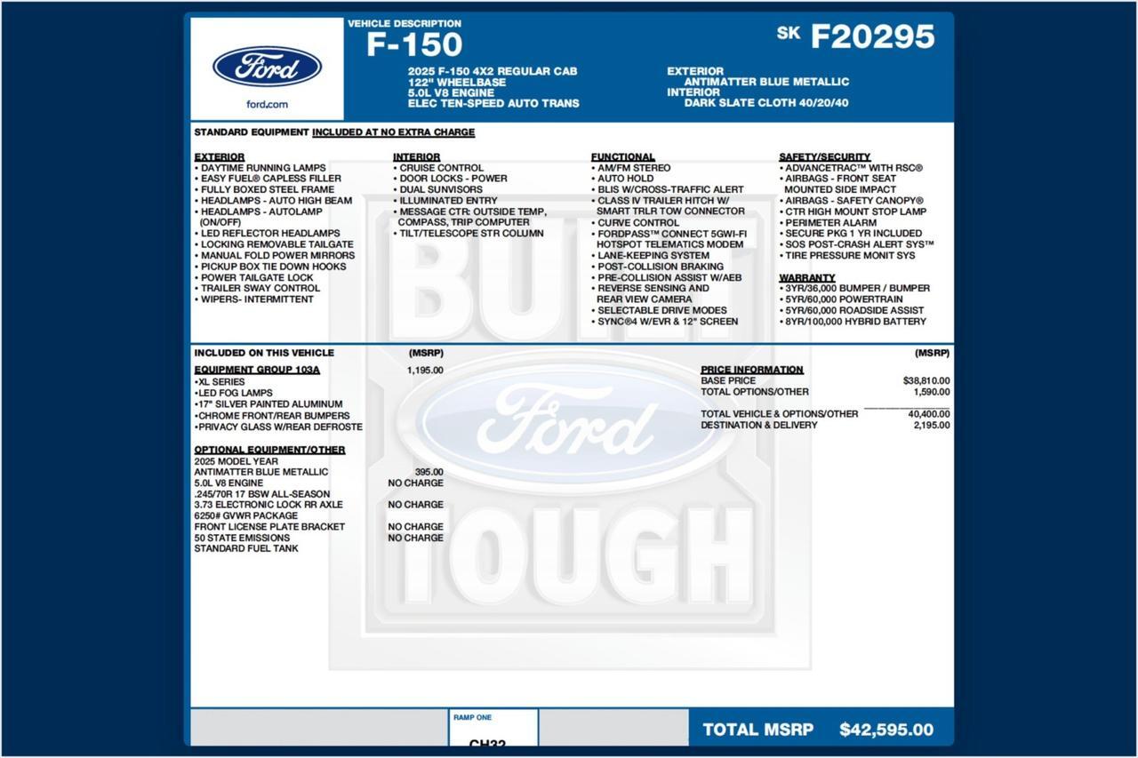 2025 Ford F-150 XL 4X4 / Antimatter Blue / 5.0L V8 / Coming Soon Lincolnton NC