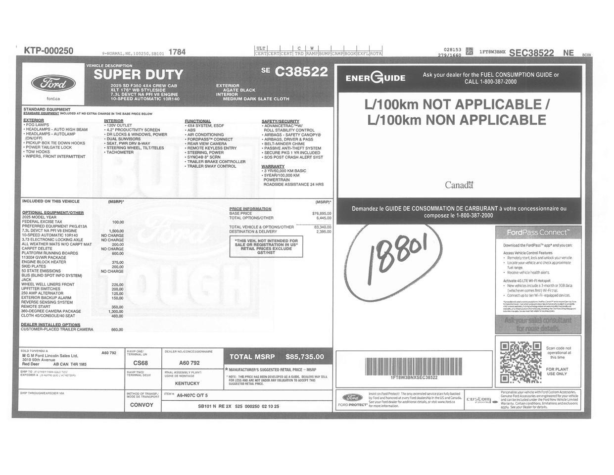 2025 Ford F-350 4x4 Crew Cab XLT Longbox BCam Red Deer AB