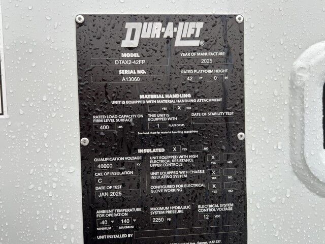 2025 Ford F-550XL Dur-A-Lift DTAX2-42FP 47' Working Height Aerial Lift Bucket Truck Homestead FL