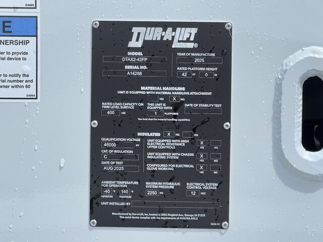 2025 Ford F-550XL Super Cab 4x4 Dur-A-Lift DTAX2-42FP 47&apos; Insulated Aerial Lift Bucket Truck Homestead FL