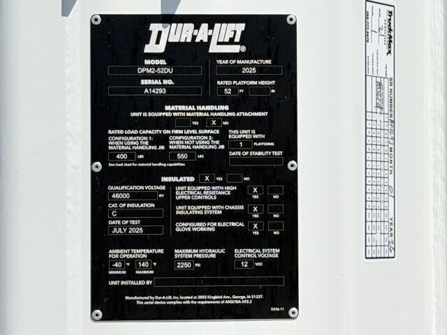 2025 Ford F-600XL 4x4 Dur-A-Lift DPM2-52DU 59' Insulated Bucket Truck Homestead FL