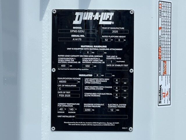 2025 Ford F-600XL Dur-A-Lift DPM2-52DU 59' Insulated Bucket Truck Homestead FL