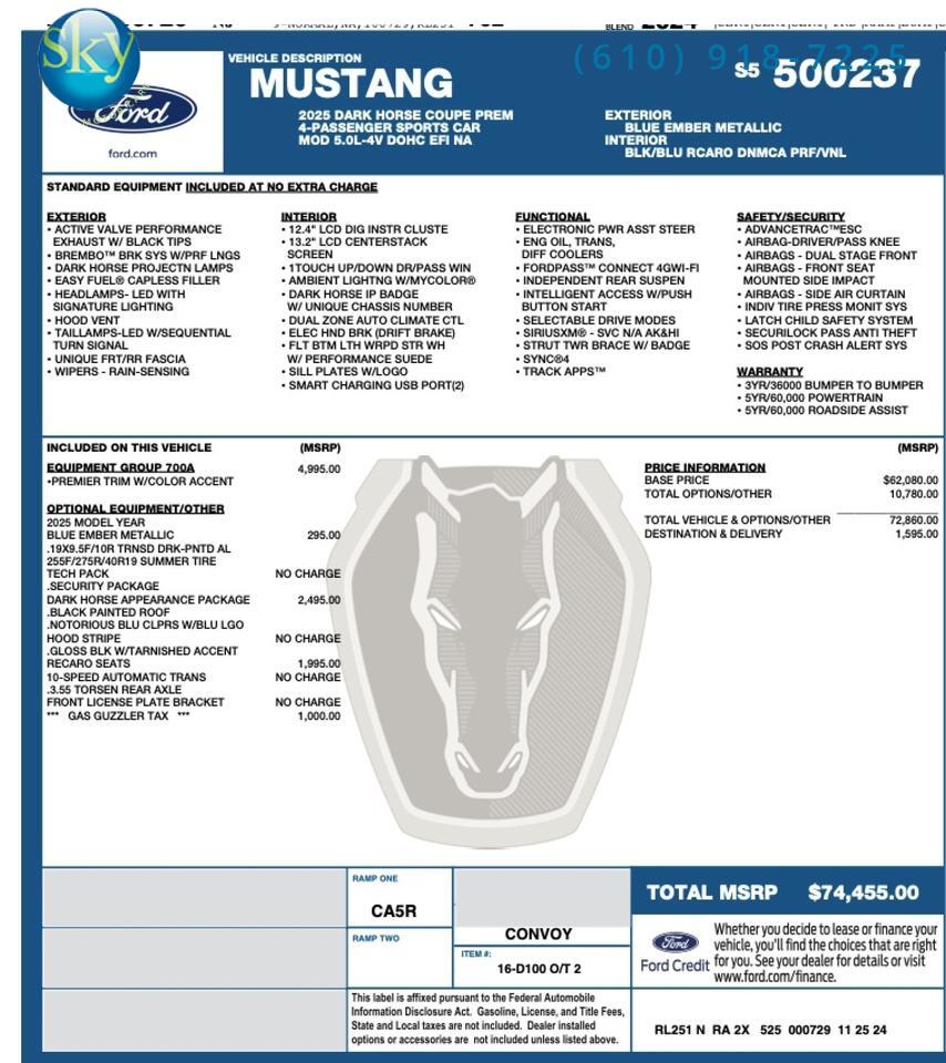 2025 Ford Mustang Dark Horse Fastback West Chester PA