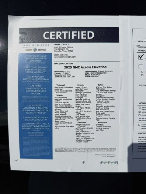 2025 GMC Acadia Elevation TX 2025 GMC Acadia Elevation TX
