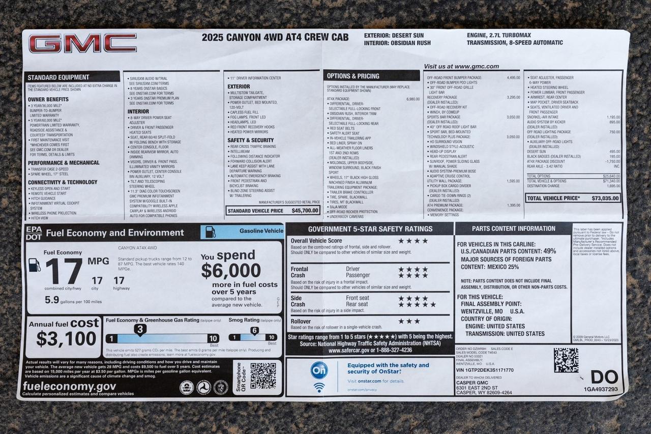 2025 GMC Canyon AT4X Crew Cab 4WD Highly Optioned $73k MSRP Scottsdale AZ