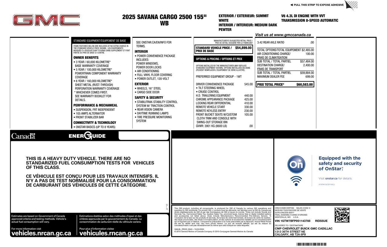 2025 GMC Savana 2500 Extended Cargo Van BCam Red Deer AB