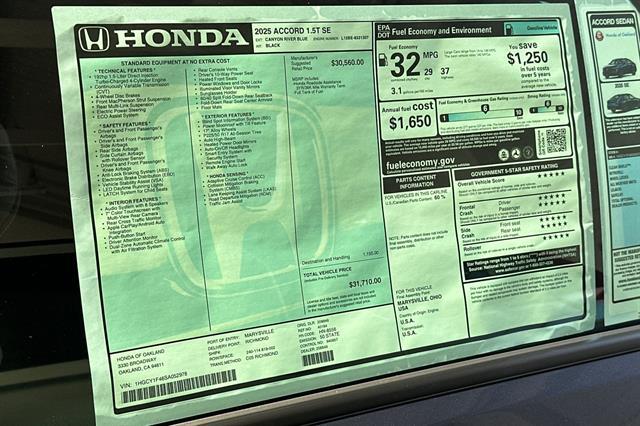 2025 Honda Accord Sedan SE Oakland CA