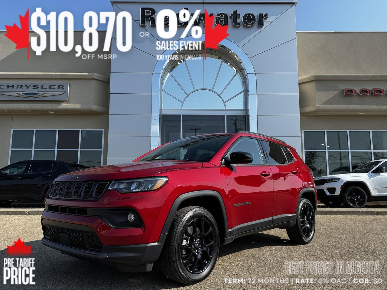 2025 Jeep Compass Altitude 4x4 | Red Hot Pearl | 2L Turbo | Leather | Sunroof | Power Liftgate | Heated Seats Redwater AB