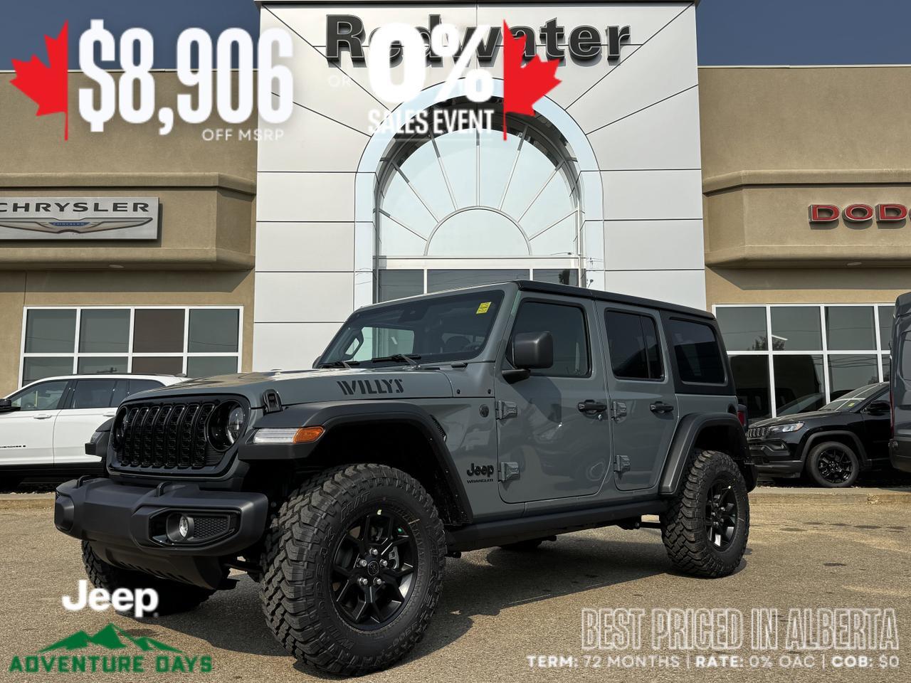 2025 Jeep Wrangler Willys Sport 4x4 | V6 | 4 Door | Freedom Hardtop | Heated Seats | Remote Start Redwater AB