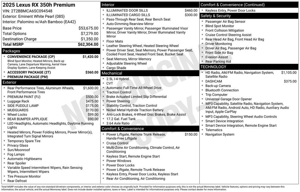 2025 Lexus RX 350h Premium