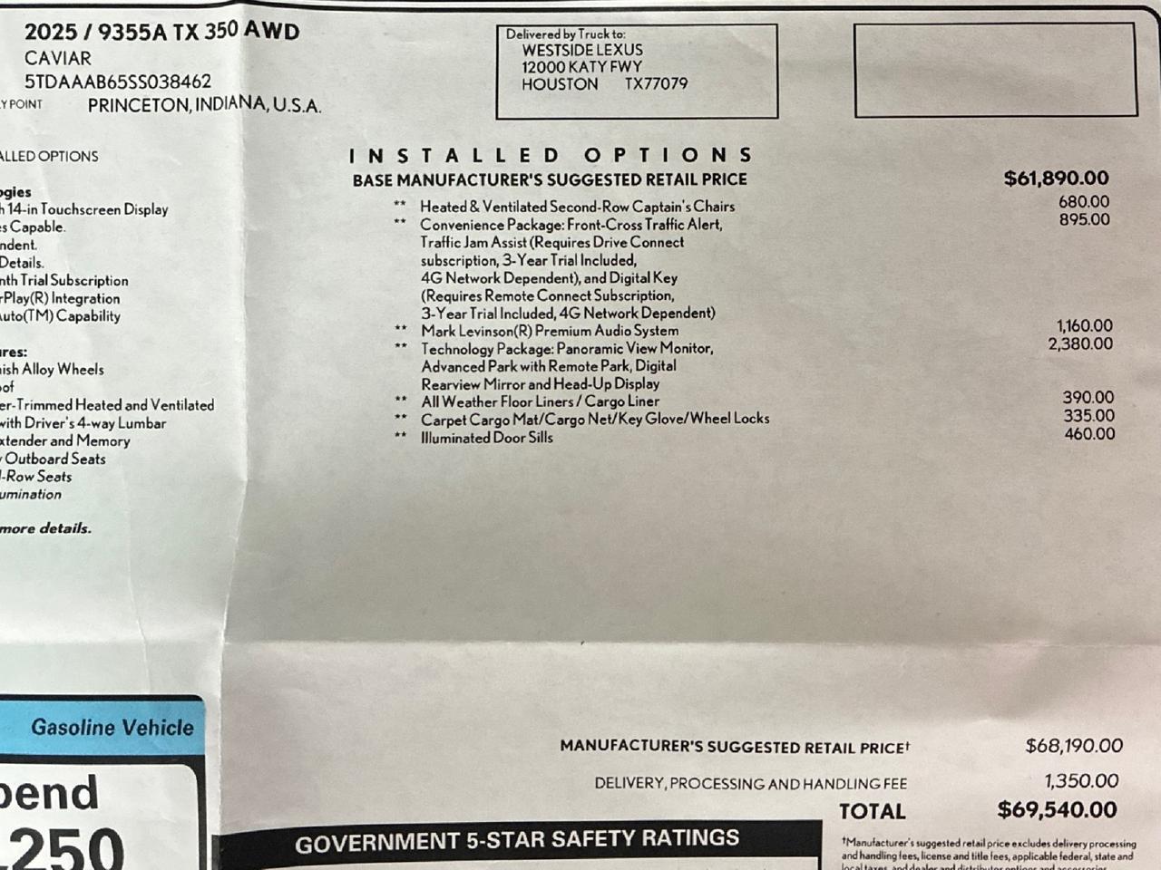 2025 Lexus TX350 Luxury, AWD, Captain's Seats, ML Sound, Tech Pkg, Convenience Pkg, 3k Miles Houston TX