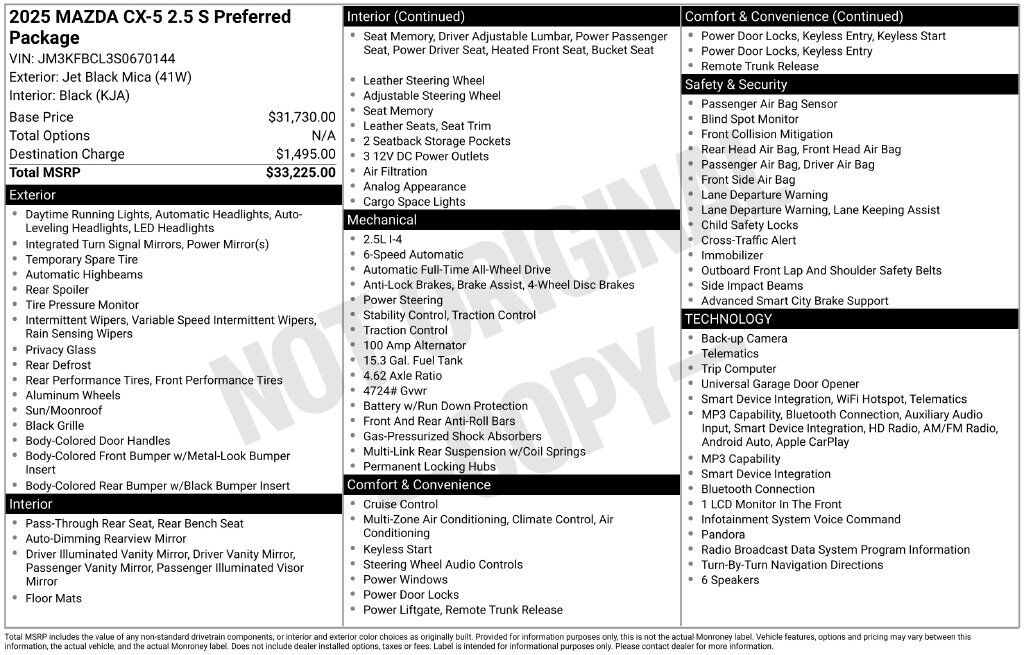 2025 MAZDA CX-5 2.5 S Preferred Package OR