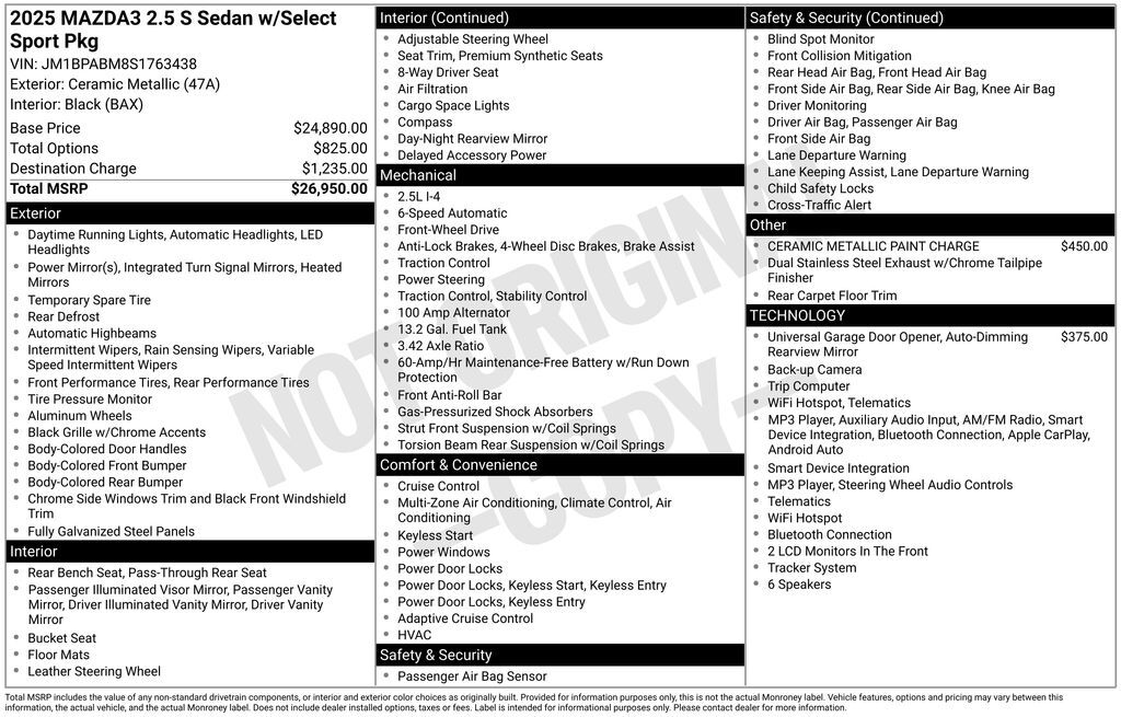 2025 MAZDA Mazda3 2.5 S Select Sport OR