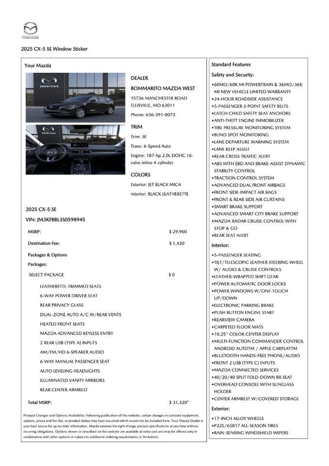 2025 Mazda CX-5 2.5 S Select Package AWD Tallmadge OH