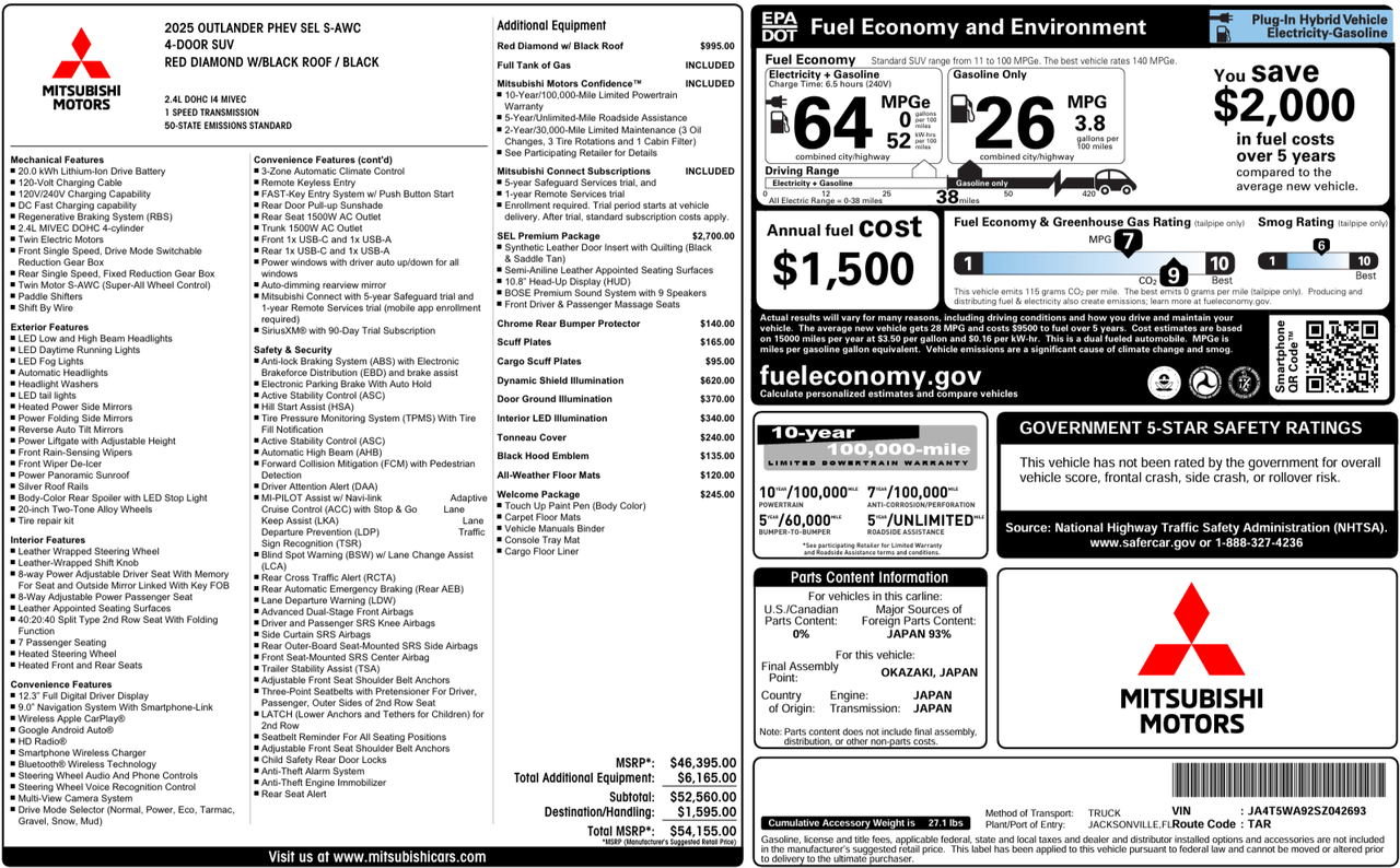 2025 Mitsubishi Outlander PHEV SEL Knoxville TN