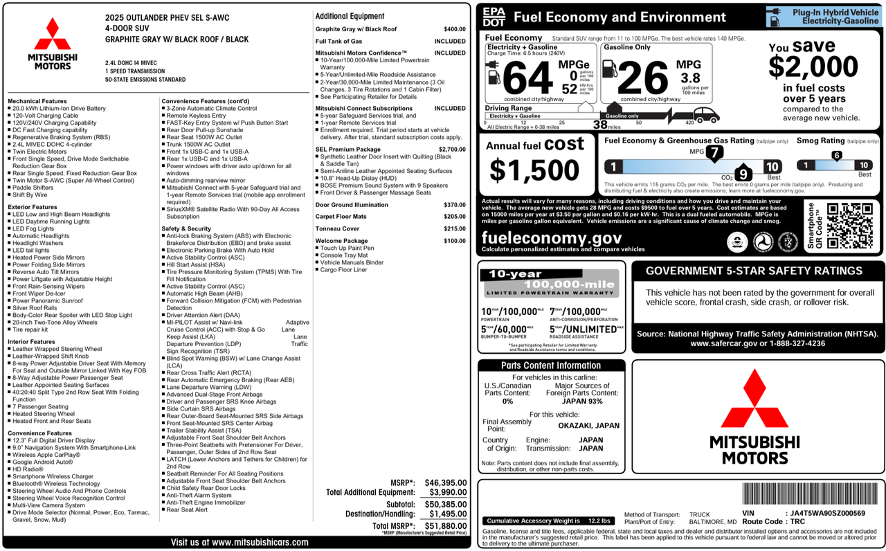 2025 Mitsubishi Outlander Plug-In Hybrid SEL Knoxville TN