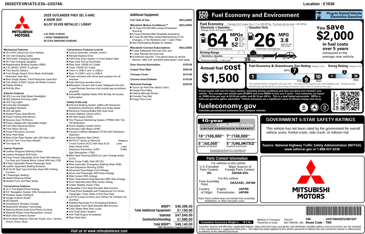 2025 Mitsubishi Outlander Plug-In Hybrid SEL Knoxville TN