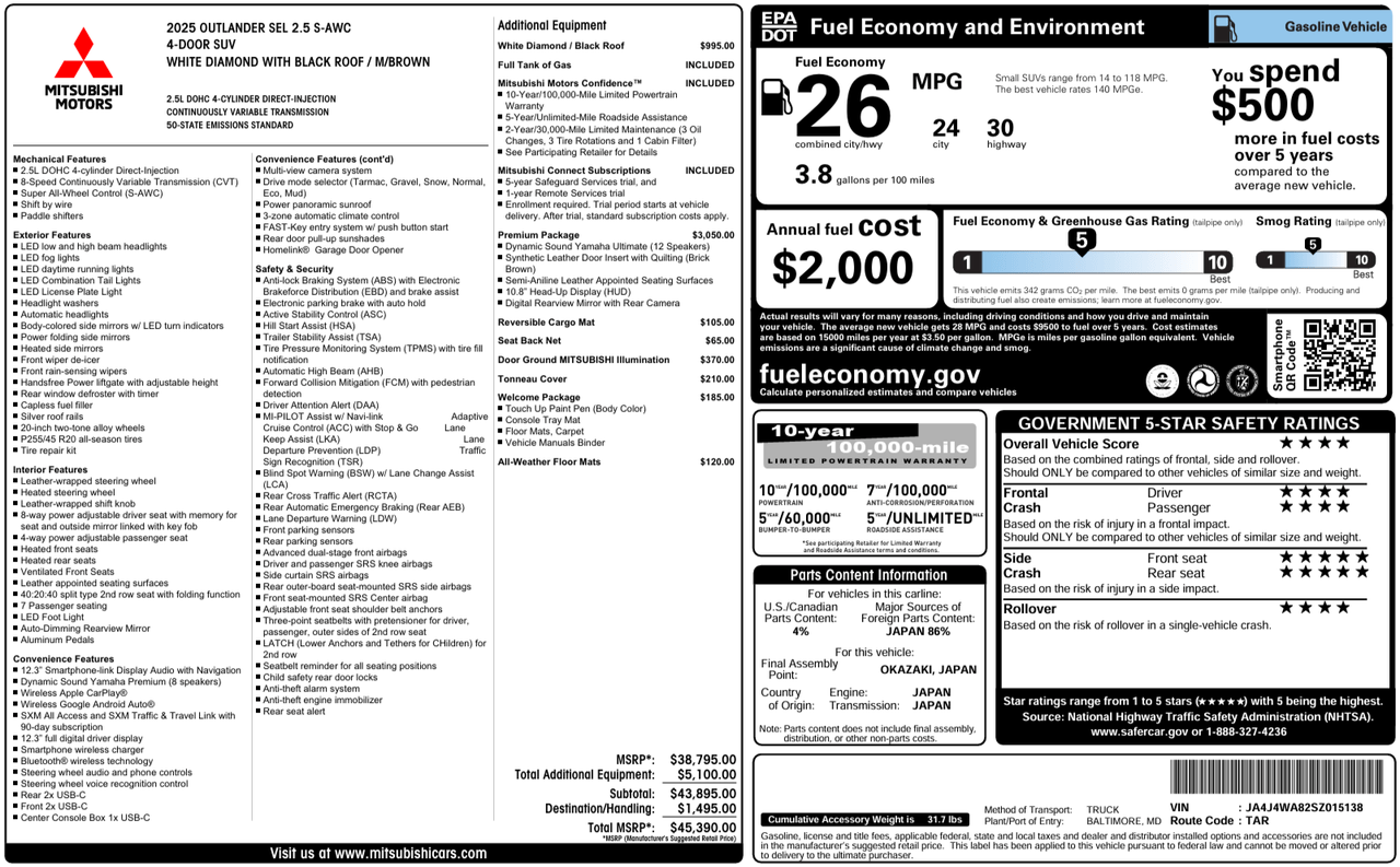 2025 Mitsubishi Outlander SEL Knoxville TN