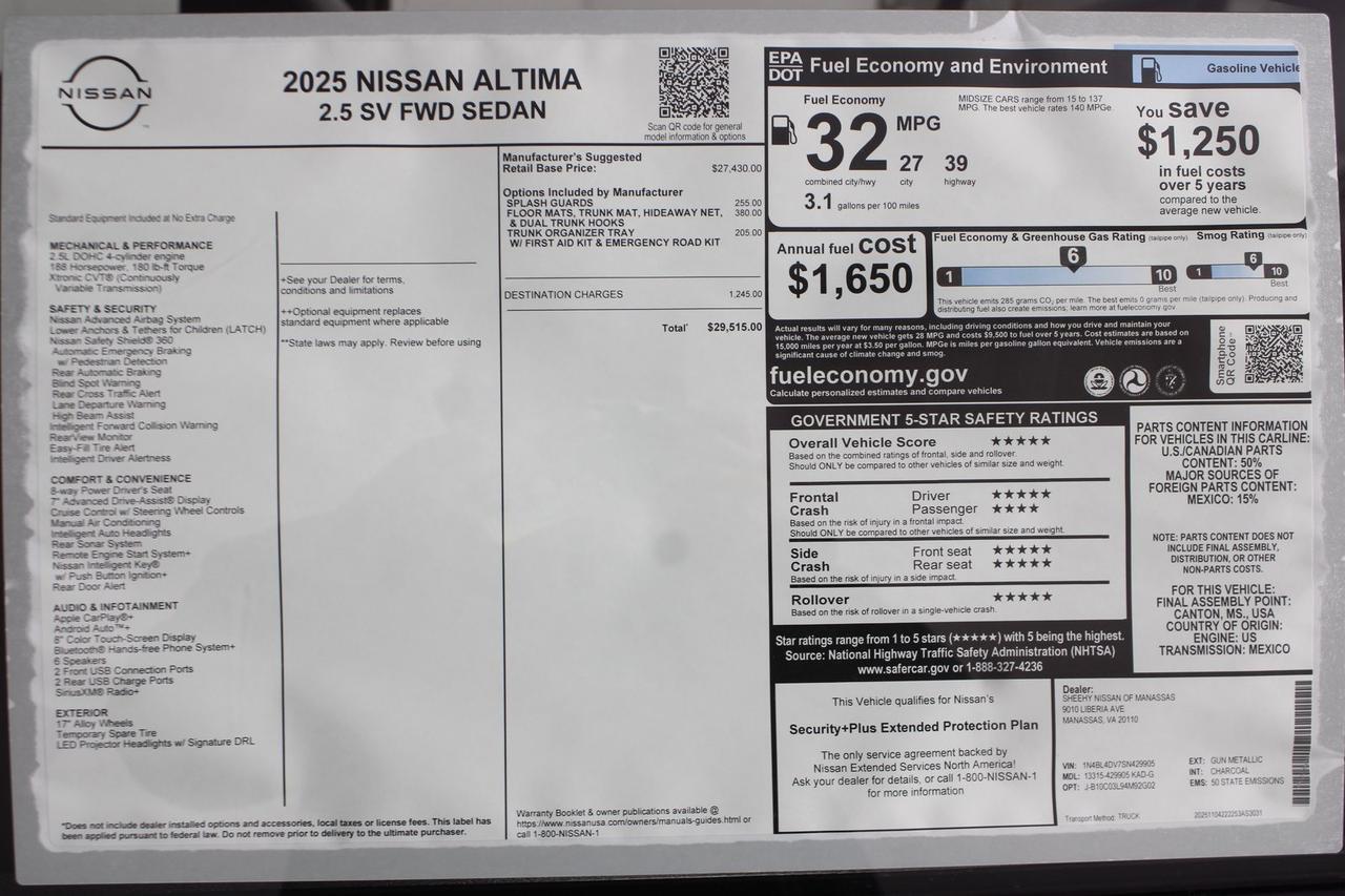 2025 Nissan Altima 2.5 SV Manassas VA