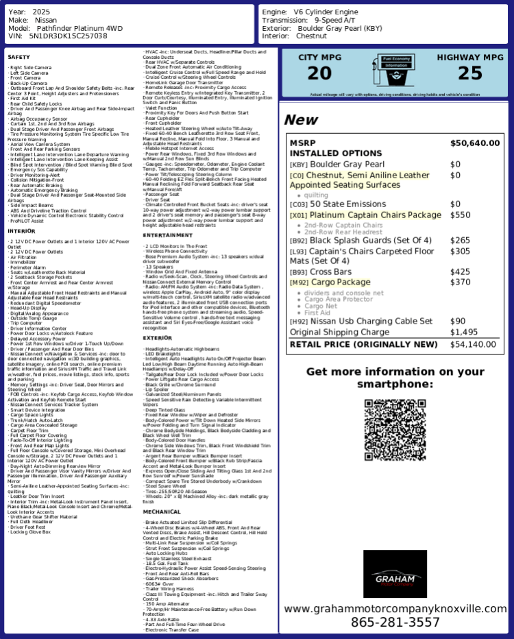 2025 Nissan Pathfinder Platinum Knoxville TN