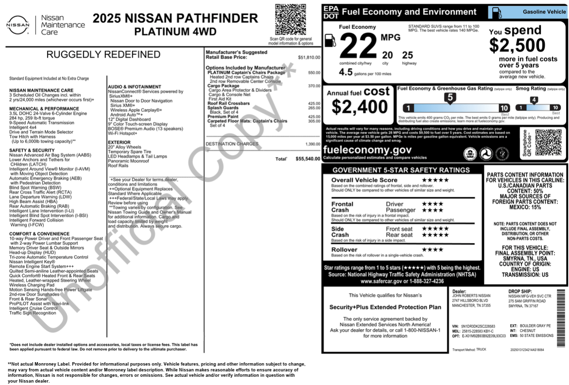 2025 Nissan Pathfinder Platinum Knoxville TN