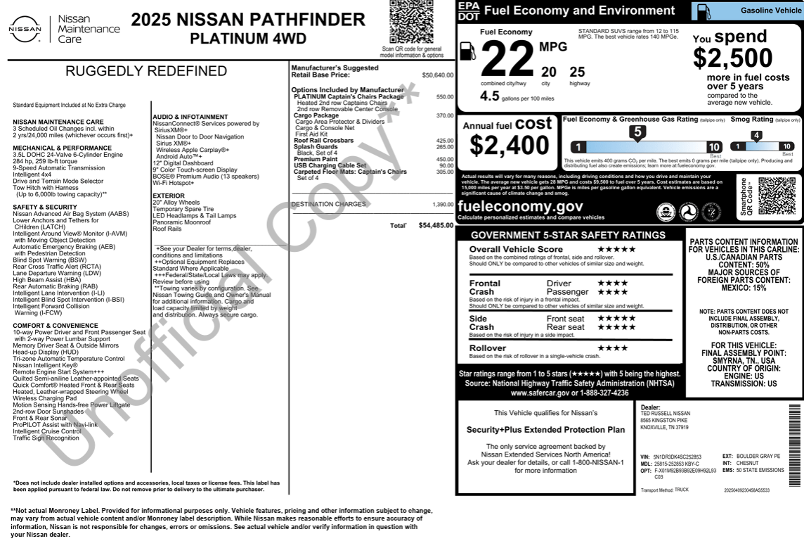 2025 Nissan Pathfinder Platinum Knoxville TN