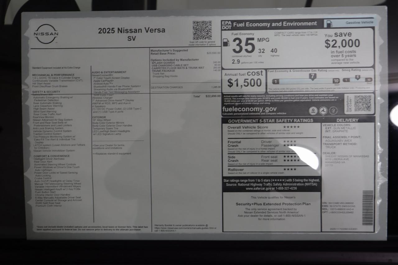 2025 Nissan Versa 1.6 SV Manassas VA