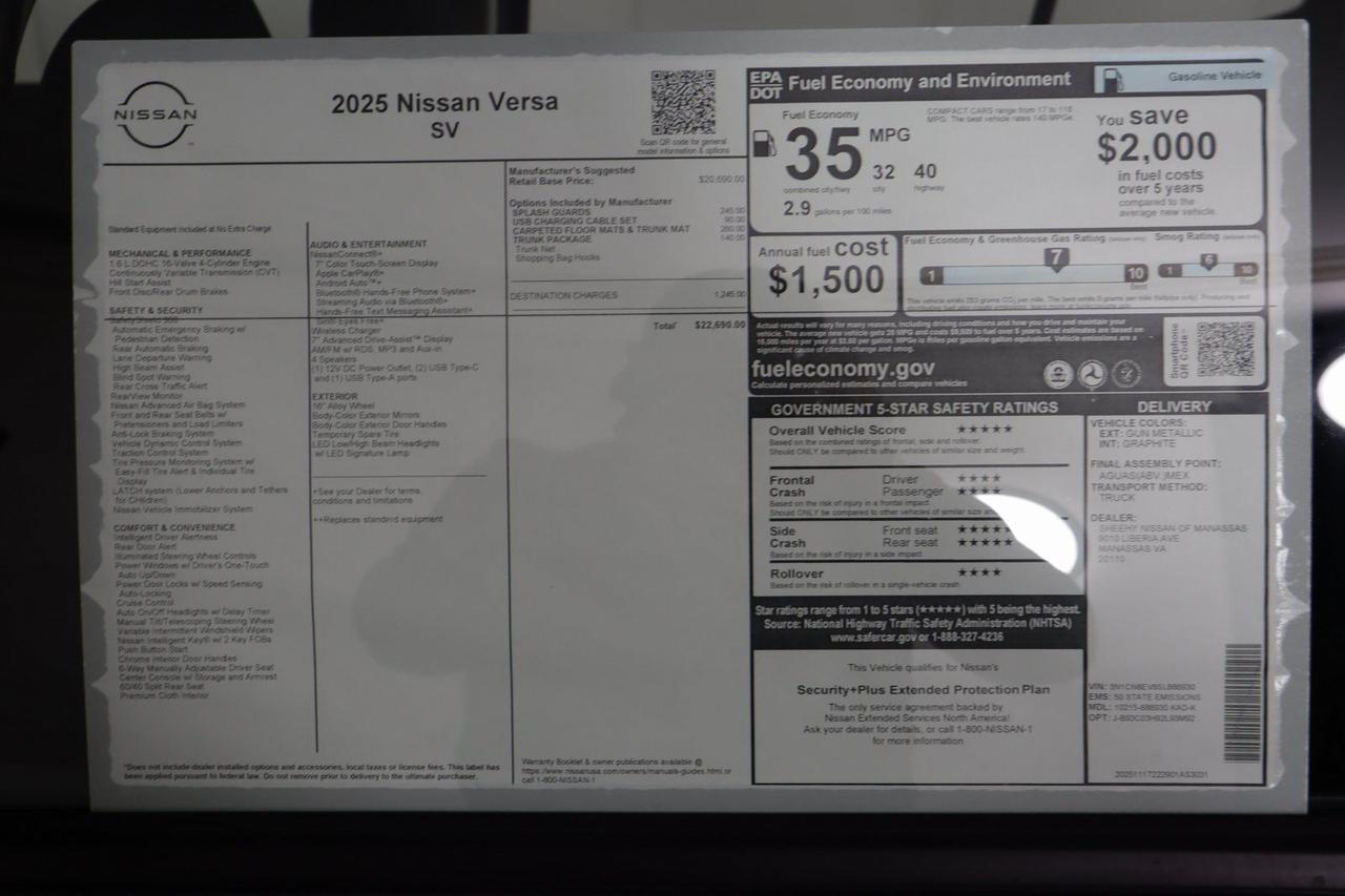 2025 Nissan Versa 1.6 SV Manassas VA