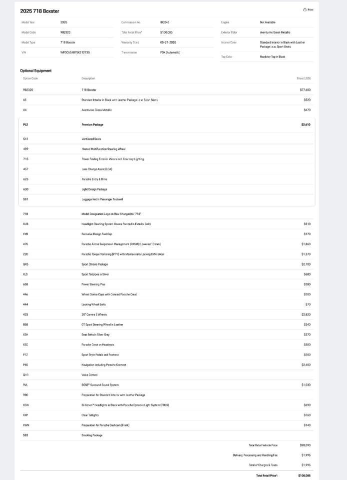 2025 Porsche 718 Boxster Pompano Beach FL