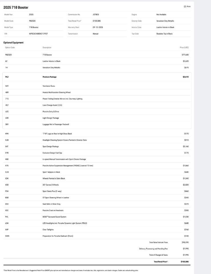 2025 Porsche 718 Boxster Pompano Beach FL