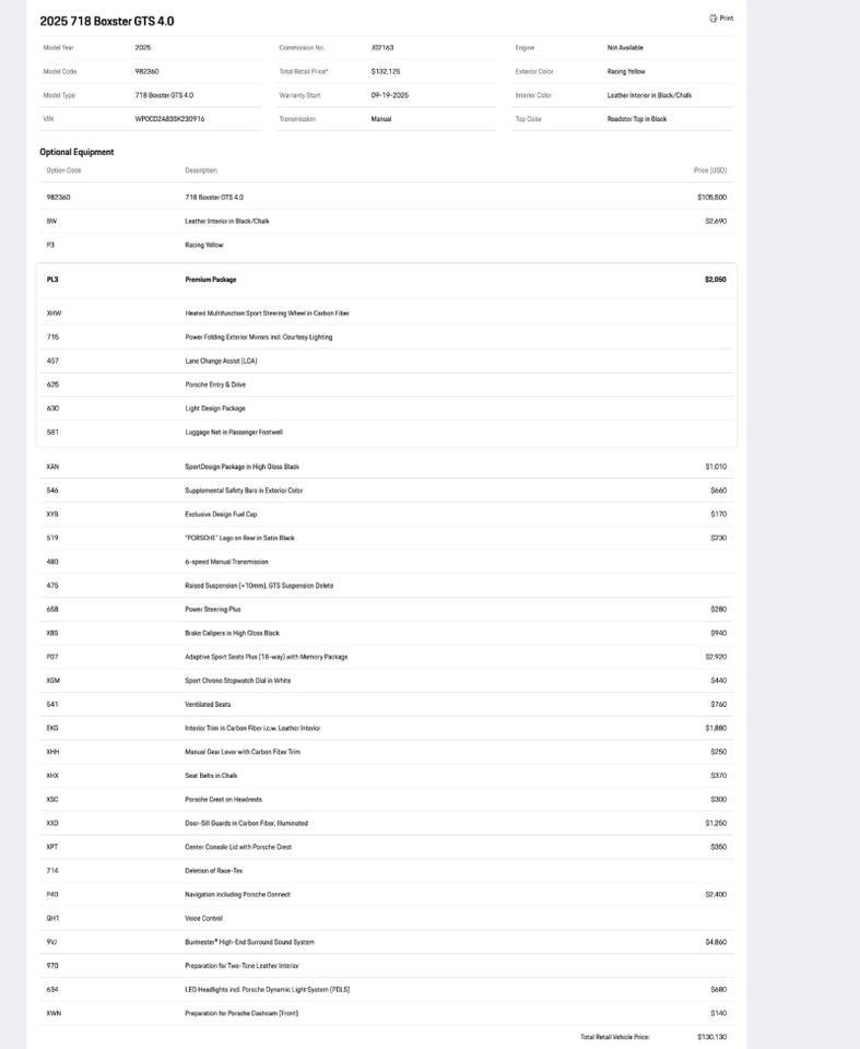 2025 Porsche 718 Boxster GTS 4.0 Pompano Beach FL