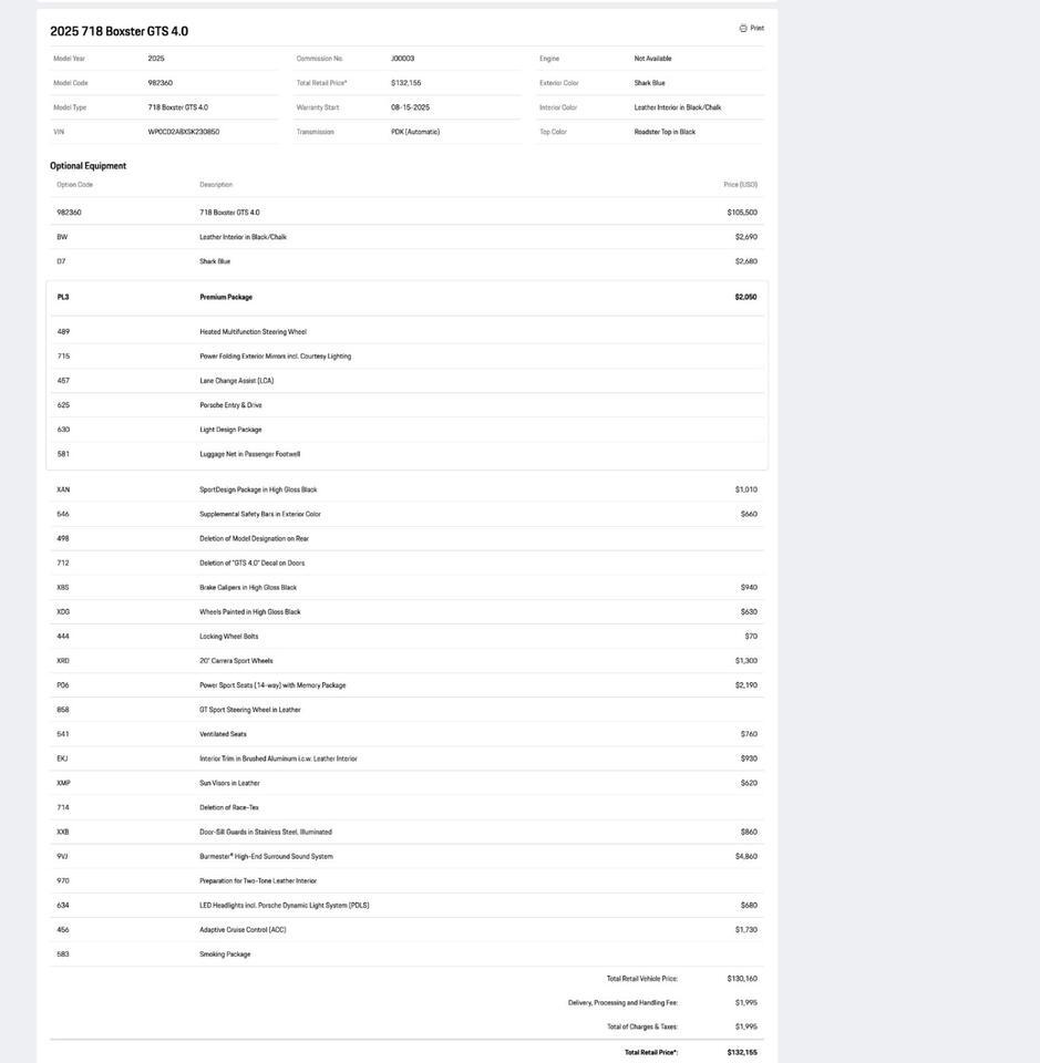 2025 Porsche 718 Boxster GTS 4.0 Pompano Beach FL