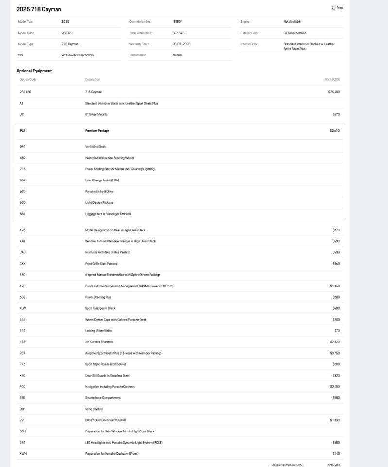 2025 Porsche 718 Cayman Pompano Beach FL