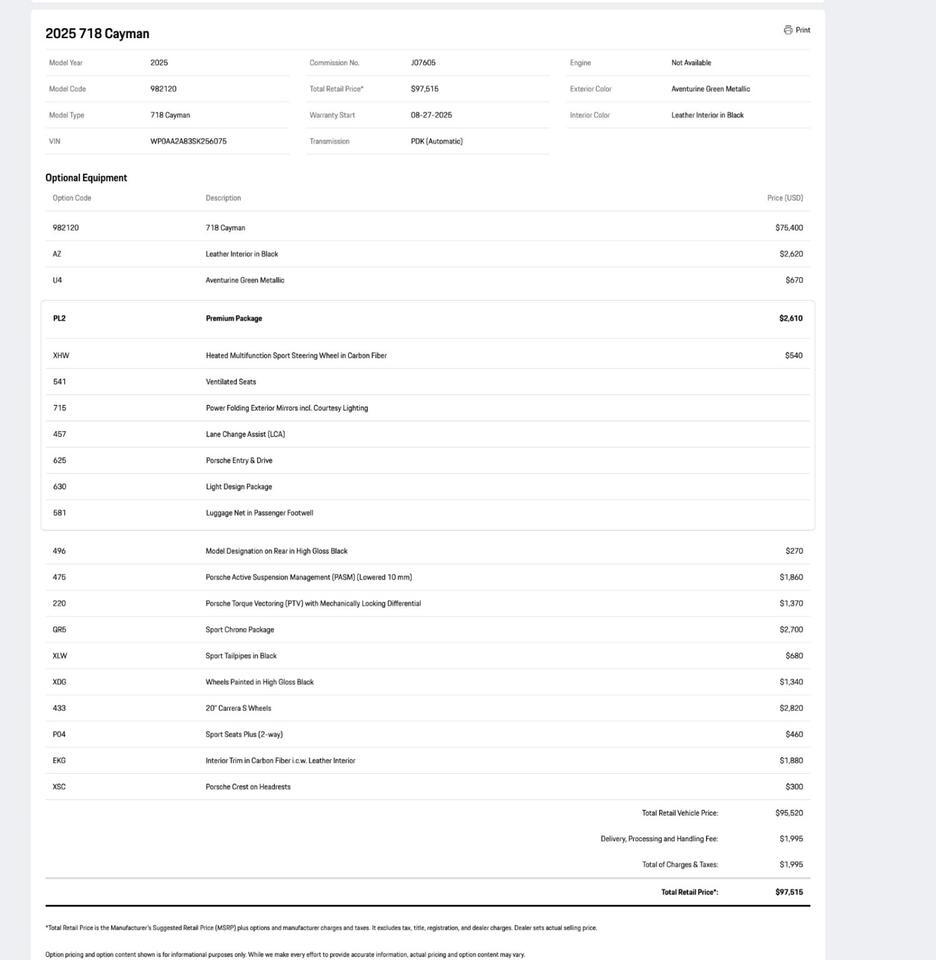 2025 Porsche 718 Cayman Pompano Beach FL