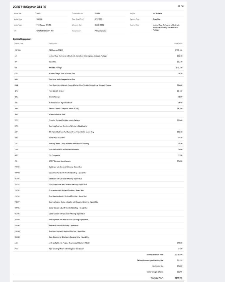 2025 Porsche 718 Cayman GT4 RS Pompano Beach FL